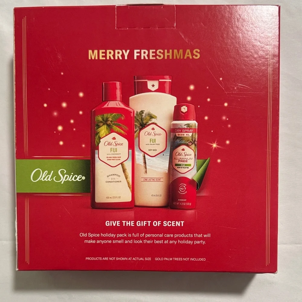 Old Spice Fiji Merry Freshmas Set Body Wash Shampoo/Conditioner, Deodorant Spray